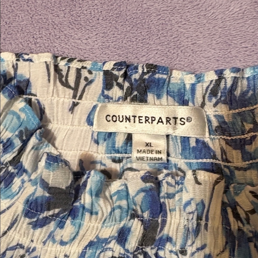 Counterparts Blue Floral Off-Shoulder Peasant Top XL - Picture 2 of 8